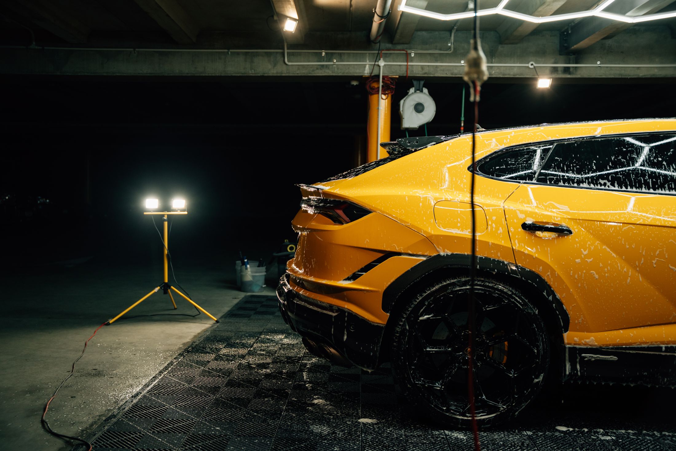 Vehicle being washed down in the workshop